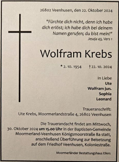 Traueranzeige Wolfram Krebs